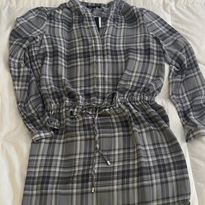 Dalia Long Sleeve Plaid Dress in Grays and white